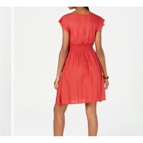 Roxy Smocked V-neck Ruffled Cap Sleeves Dress Junior’s Size L with Pockets - Picture 12 of 13